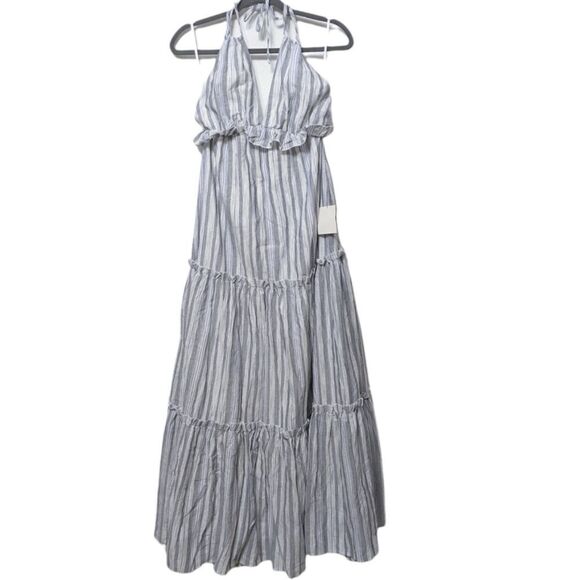 NWT LULUS Vacay Babe Grey Striped Halter Maxi Dress S - Picture 3 of 12